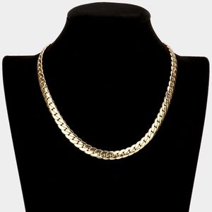 Simple Gold Metal Flat Cuban Link Necklace Chain Mens Woman Unisex Jewelry